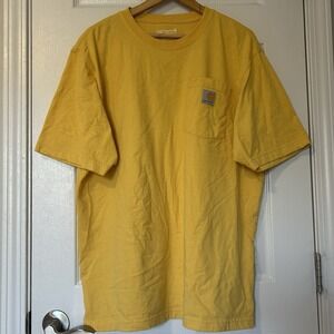 Carhartt Lightly Distressed Loose Fit Yellow Pocket‎ Workwear T-Shirt